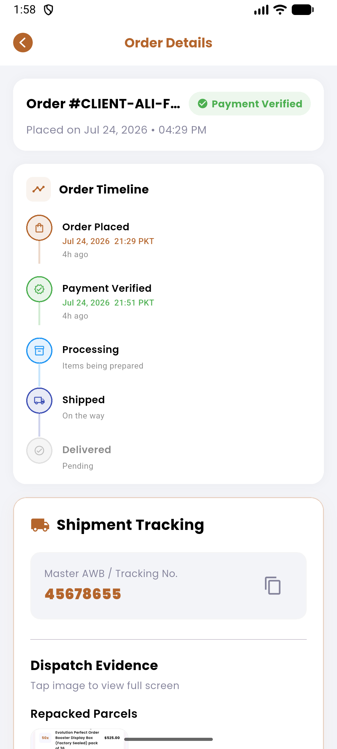 Order tracking